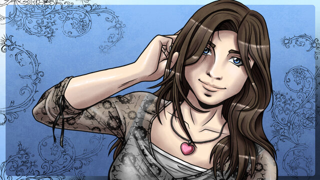 Female Portrait Of Anime Inspired Comic Book Girl With Brown Hair And Blue Eyes