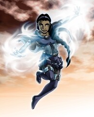Dark Love Female Black Superhero in the Sky with Light Energy Powers