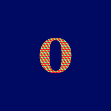 0 zero number admiration symbol  with textured volume orange red and blue colors on blue background 