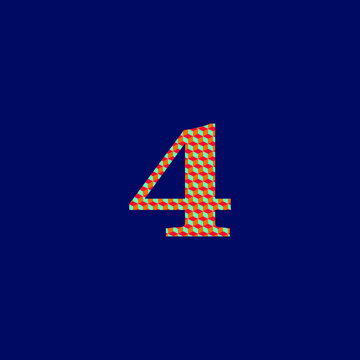 4 number admiration symbol  with textured volume orange red and blue colors on blue background 