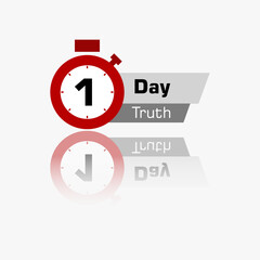 1 Day Truth. Vector emblem with the number of days remaining. label, red alarm clock flat with ribbon, promotion icon, best deal symbol vector illustration.