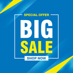 Simple Big Sale Banner with Blue and Yellow Geometric Background Design, Discount Offer Banner Template Vector for Advertising, Social Media, Web Banner