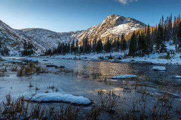 Icy Shore of Timber Lake in Rocky Mountain National Park, Colorado, USA