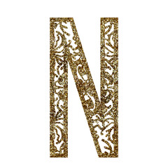 Gold lase letter N.  Vintage texture Monogram. Printable design letter.