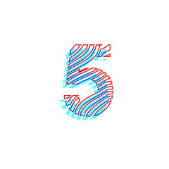 number 5 textured curved lines effect with imprint appearance
