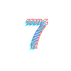 number 7 textured curved lines effect with imprint appearance
