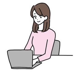 パソコンを使う女性のイラスト　