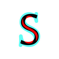 capital letter S vector 3d stereoscopic stereo. sharp symbol in music