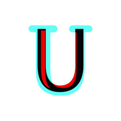 capital letter U vector 3d stereoscopic stereo. sharp symbol in music