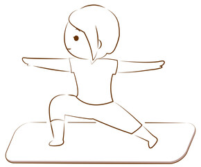 ヨガの戦士のポーズをする女性の線画イラスト