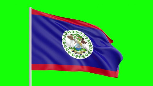 National Flag Of Belize Waving In The Wind on Green Screen With Alpha Matte