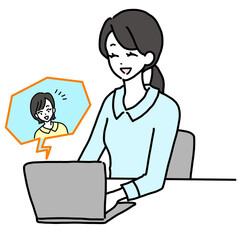 パソコンを使う女性のイラスト　