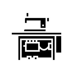 sewing machine textile workplace glyph icon vector. sewing machine textile workplace sign. isolated contour symbol black illustration