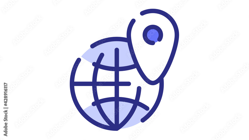 Wall mural location pin seo internet globe single isolated icon with dash or dashed line style