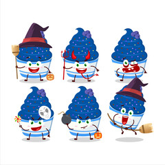 Halloween expression emoticons with cartoon character of ice cream blueberry cup