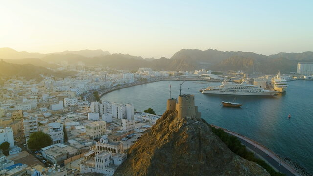 Aerial view of Mottrah Fort in Muscat, Oman