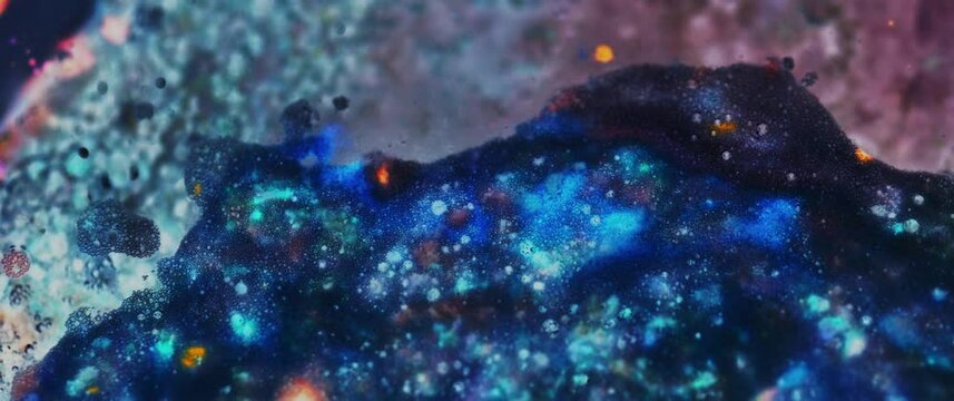 Macro Textures with Vibrant Neon Color Palette. Abstract Background Made with Oil Mixed with Blue and White Dye, Ink, and Paint.
