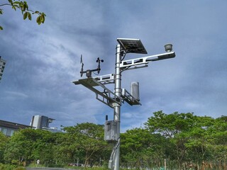 Automatic weather station, with a weather monitoring system in the park. 