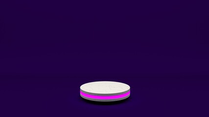 Marble product stand futuristic or podium pedestal on empty display growing flashing light with purple backdrops. 3D rendering. 