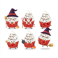 Halloween expression emoticons with cartoon character of ice cream vanilla cup