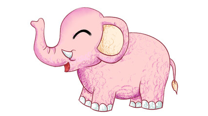 Cartoon elephant Drawing. cute animal oil pastel drawing crayon doodle for children book illustration, poster, or wall painting.