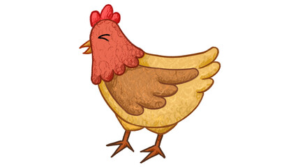 Cartoon Hen Drawing. cute animal oil pastel drawing crayon doodle for children book illustration, poster, or wall painting.