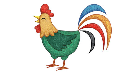 Cartoon Rooster Drawing. cute animal oil pastel drawing crayon doodle for children book illustration, poster, or wall painting.