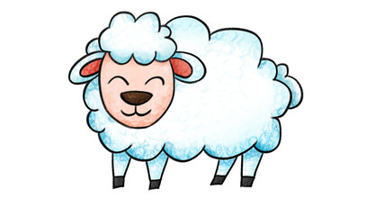 Cartoon sheep Drawing. cute animal oil pastel drawing crayon doodle for children book illustration, poster, or wall painting.