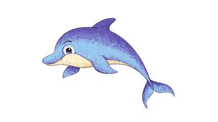 Cartoon Dolphin Drawing. cute animal oil pastel drawing crayon doodle for children book illustration, poster, or wall painting.