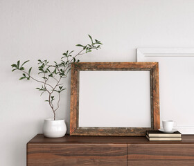mockup, frame, white, decor, interior, blank picture, wall, interior, mock up, living room design, scandinavian style, interior, artwork. Home staging and minimalism concept © Albert Galerie