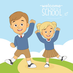 Cartoon children back to school background