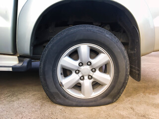 Tires leak due to the deterioration of the tires in the car concept.