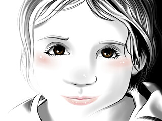 Digital Illustrated Portrait of a Baby Girl with Brown Eyes