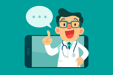 doctor with speech bubble on smart phone screen
