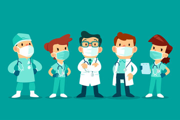team of doctors and nurses wearing medical mask