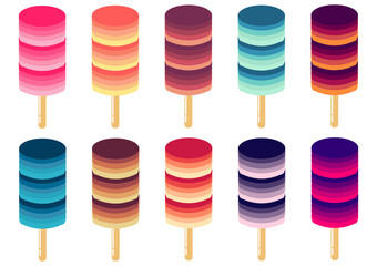 collection of colorful lollipop ice cream with bright and sweet colors, with a combination of colors from dark to light