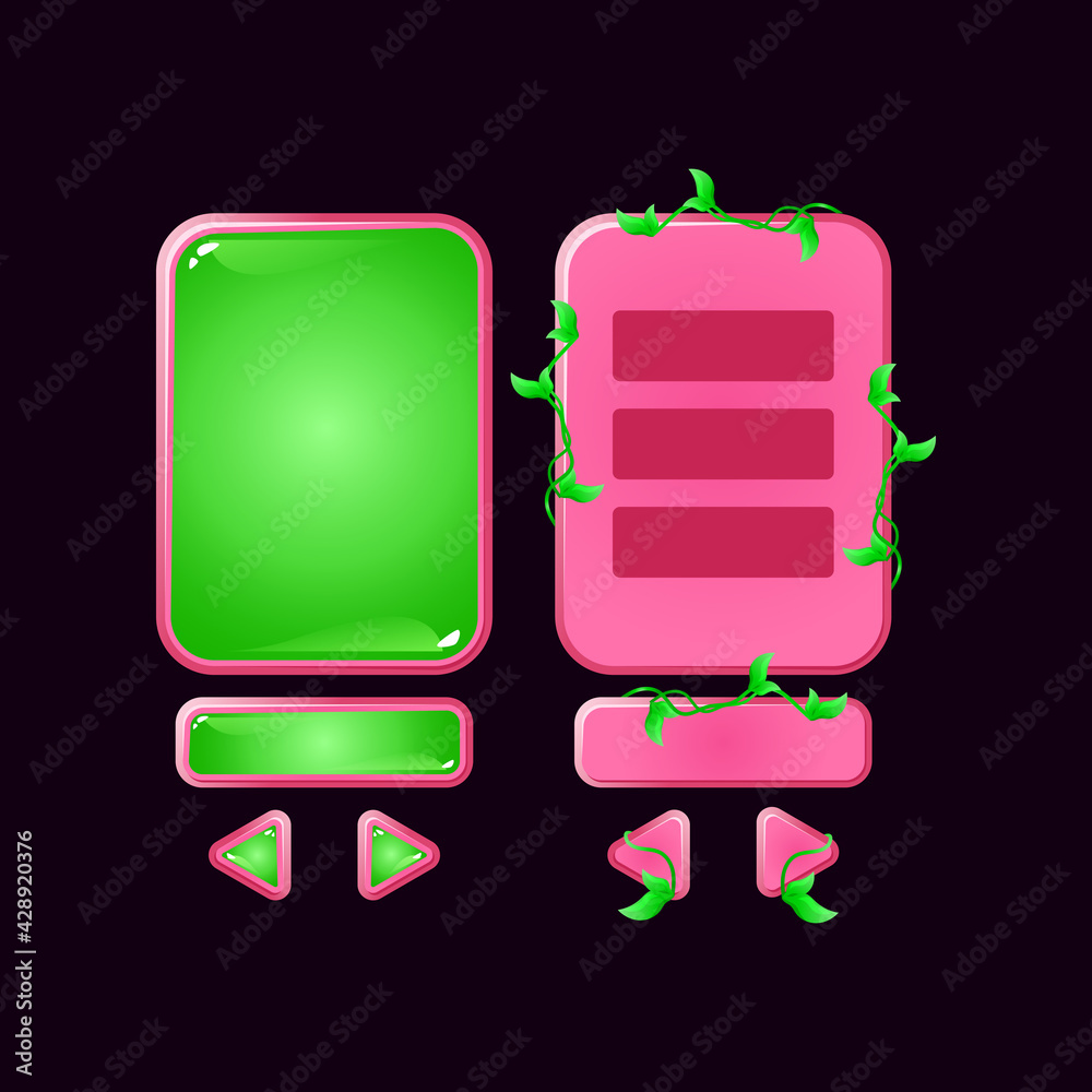 Wall mural set of pink jelly jungle game ui board pop up for gui asset elements vector illustration