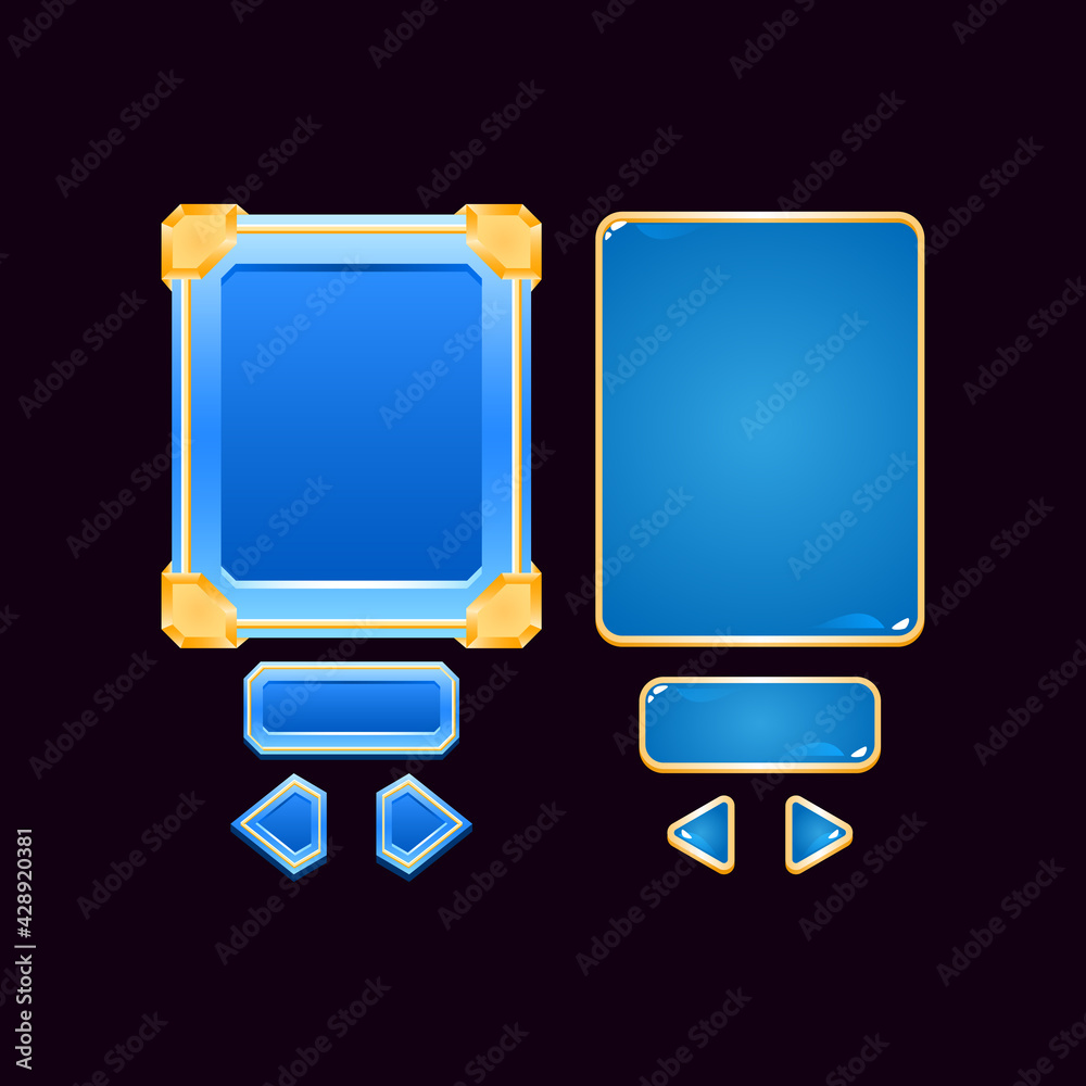 Wall mural set of golden jelly diamond game ui board pop up for gui asset elements vector illustration
