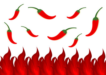 illustration with a spicy theme with a design of red chilies and a burning fire indicating spicy and hot