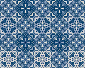 Azulejos ceramic tile design. Talavera tracery motif. Unique creative endless fill swatch. Portuguese, Spanish, Mexican, Brazilian folklore ornament. Ethnic style vector hand drawn seamless pattern.
