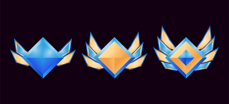 Game Ui Golden Diamond Rank Badge Medals With Wings