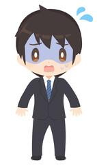汗をかいて慌てるビジネススーツ姿の男性