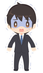 青ざめて震えるビジネススーツ姿の男性