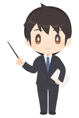 指示棒で示すビジネススーツ姿の男性