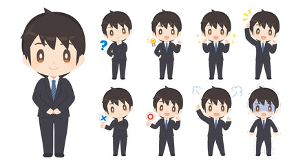 ビジネススーツ姿の男性 全身ポーズセット