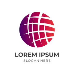 abstract globe logo design with flat purple color style