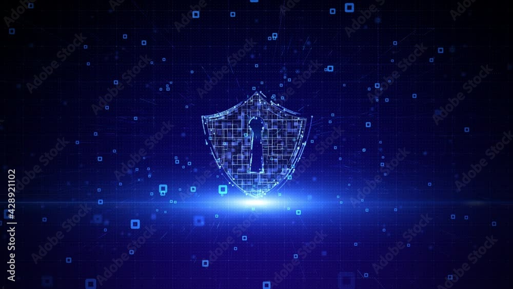 Poster shield icon of cyber security. digital data network protection. network connection data analysis. te