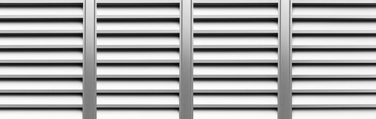 Panorama of Silver louvered aluminum wall pattern and background seamless