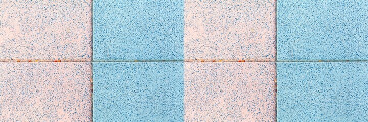 Panorama of Polished Granite Floor Tiles Pink and Blue texture and background seamless