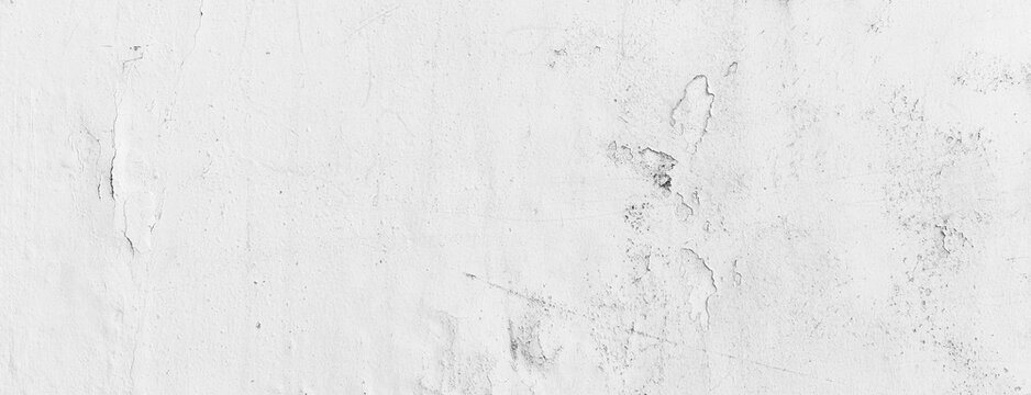 Panorama of Cement wall painted white peeling texture and background seamless